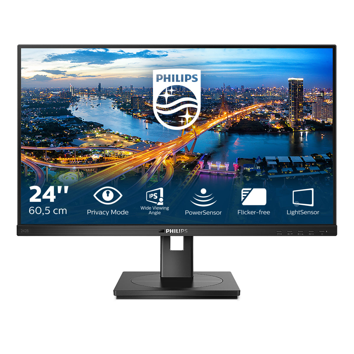 Philips B Line 242B1V - LED Display - 24" (23.8" viewable) - 1920 x 1080 Full HD (1080p) @ 75 Hz - IPS - 350 cd/m² - 1000:1 - 4 ms - HDMI, DVI-D, VGA, DisplayPort - Speakers - Black Texture