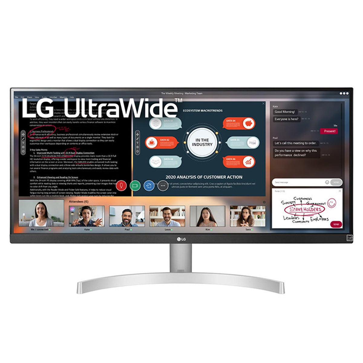 LG 29WN600-W - Monitor LED - 29" - 2560 x 1080 UWFHD @ 75 Hz - IPS - 250 cd/m² - 1000:1 - HDR10 - 5 ms - 2xHDMI, DisplayPort - altavoces