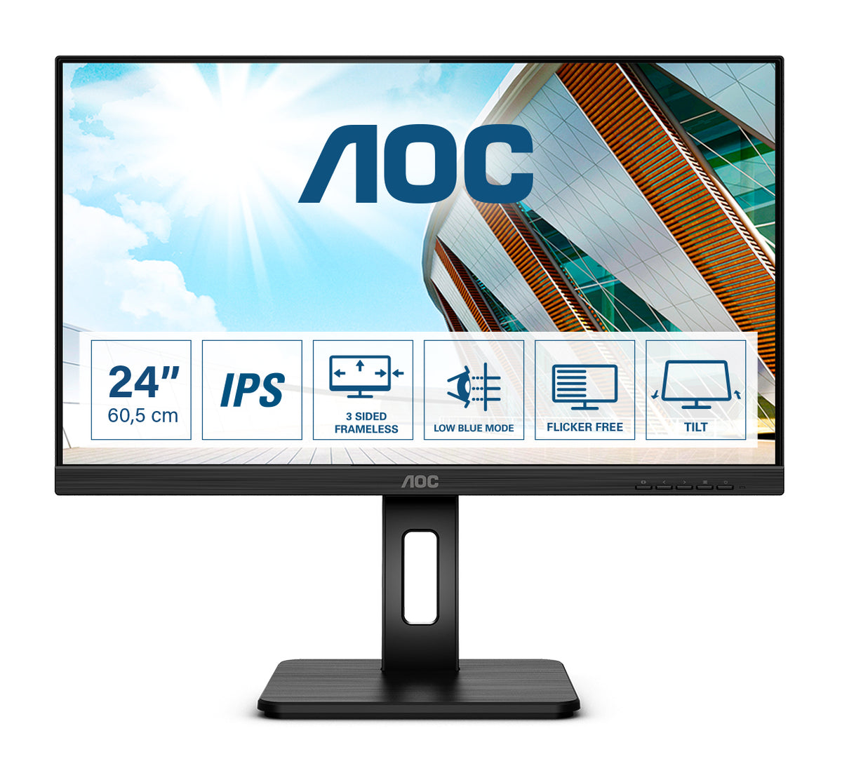 AOC Q24P2Q - LED Monitor - 23.8" - 2560 x 1440 QHD @ 75 Hz - IPS - 250 cd/m² - 1000:1 - 4 ms - HDMI, VGA, DisplayPort - speakers - black