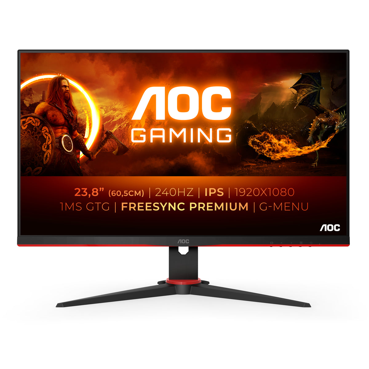 AOC Gaming 24G2ZE/BK - Monitor LED - gaming - 23.8" - 1920 x 1080 Full HD (1080p) @ 240 Hz - TN - 350 cd/m² - 1000:1 - 0.5 ms - 2xHDMI, DisplayPort - preto, vermelho