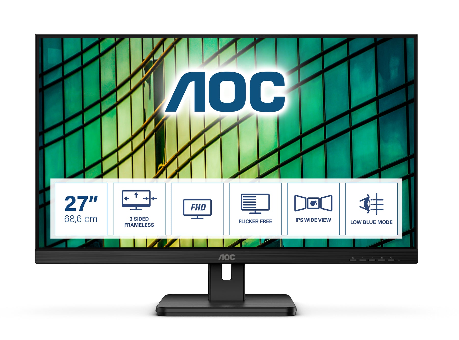 AOC 27E2QAE - Monitor LED - 27" - 1920 x 1080 Full HD (1080p) @ 75 Hz - IPS - 250 cd/m² - 1000:1 - 4 ms - HDMI, VGA, DisplayPort - altavoces - negro