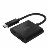 Belkin USB-C a HDMI + Adaptador de carga - Adaptador de pantalla - USB-C macho a HDMI, USB-C (solo alimentación) hembra - Negro - Soporte 4K, suministro de energía USB (60W)