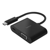 Belkin USB-C a VGA + Adaptador de carga - Adaptador de video - USB-C macho a HD-15 (VGA), USB-C (solo alimentación) hembra - Negro - Soporte 1080p, USB Power Delivery (60W)