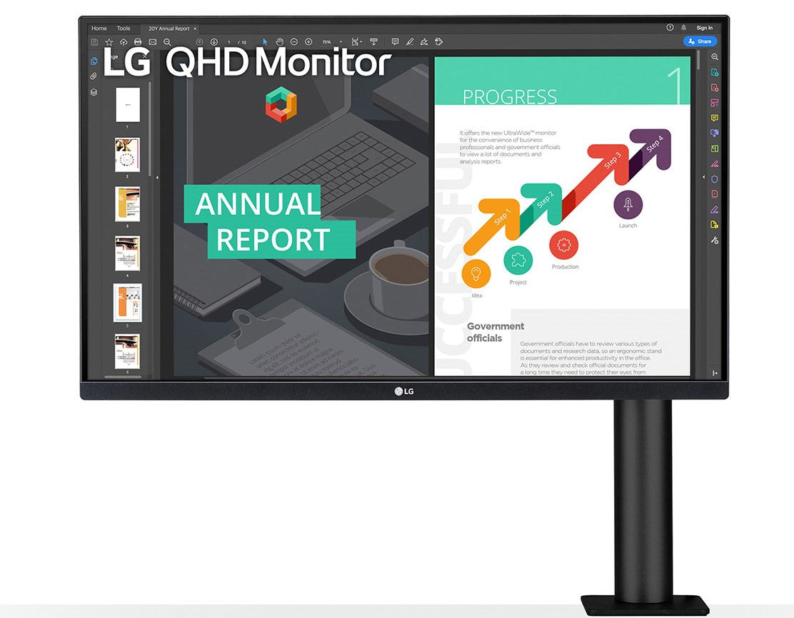 LG Ergo 27QN880-B - LED Display - 27" - 2560 x 1440 QHD @ 75 Hz - IPS - 350 cd/m² - 1000:1 - HDR10 - 5 ms - 2xHDMI, DisplayPort, USB-C - speakers - dark anthracite