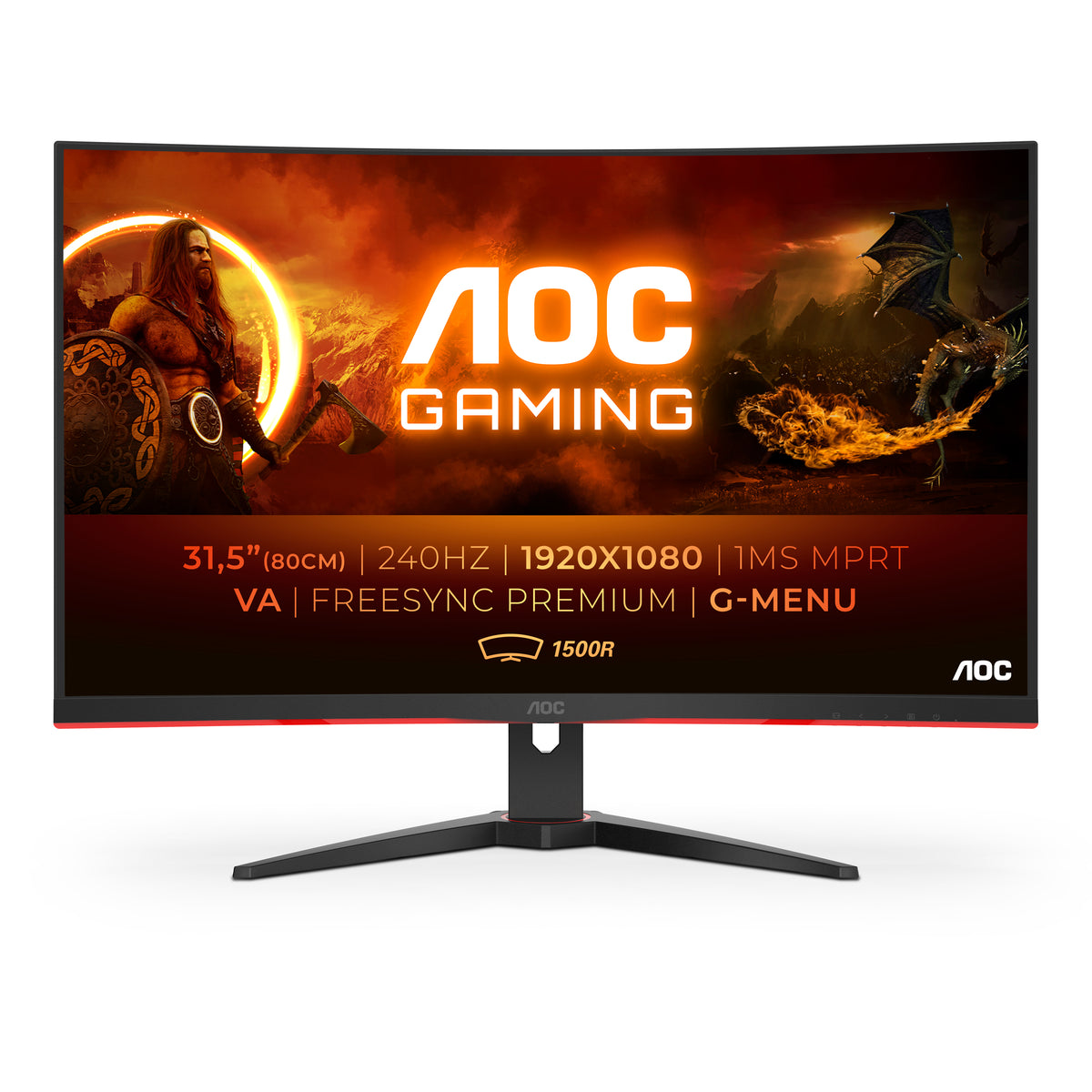 AOC Gaming C32G2ZE/BK - LED monitor - gaming - curved - 32" (31.5" viewable) - 1920 x 1080 Full HD (1080p) @ 240 Hz - VA - 300 cd/m² - 3000:1 - 1 ms - 2xHDMI, DisplayPort - black