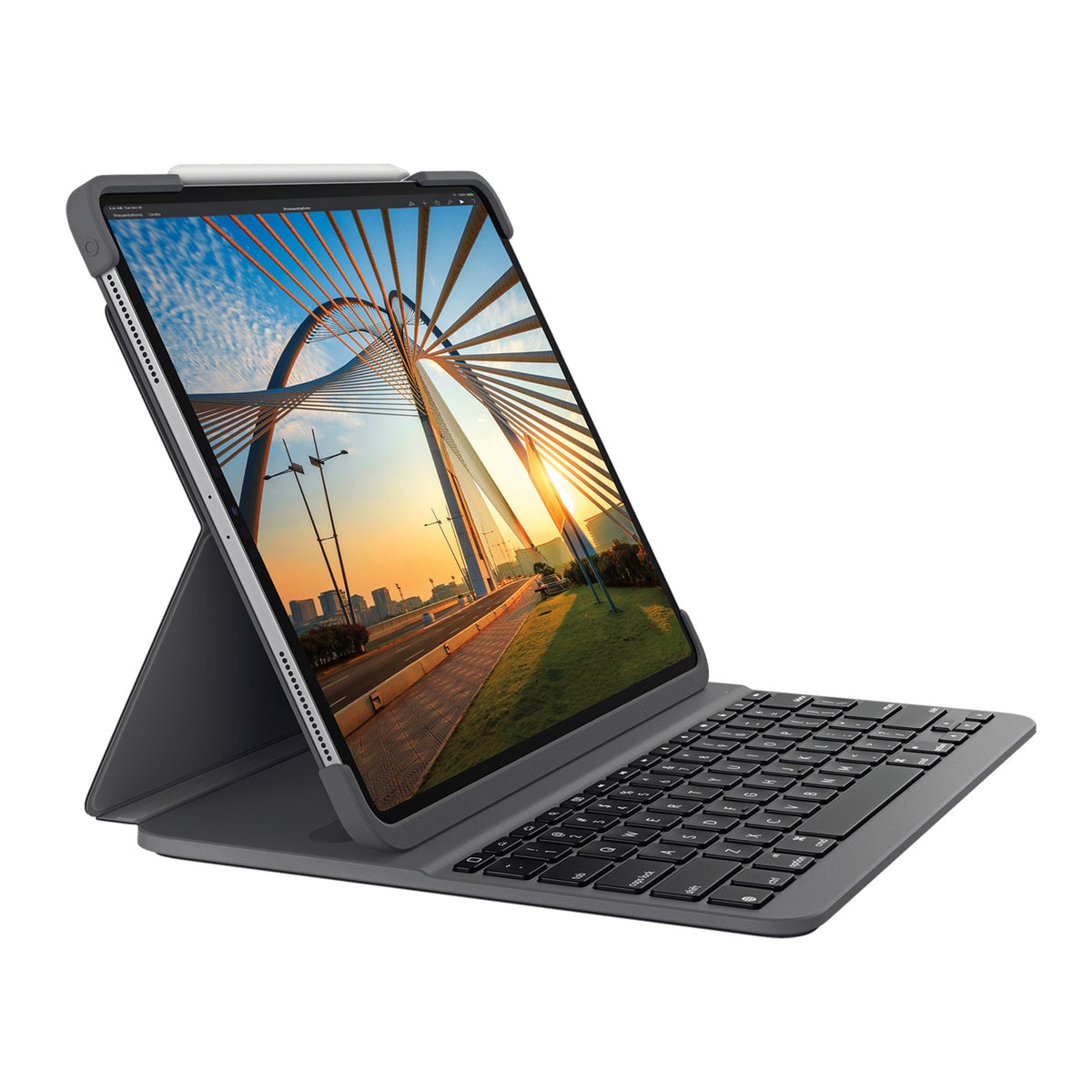 Logitech Slim Folio Pro - Teclado e pasta de folio - retroiluminação - sem fios - Bluetooth LE - QWERTY - Reino Unido - para Apple 11-inch iPad Pro (1.ª geração, 2.ª geração)