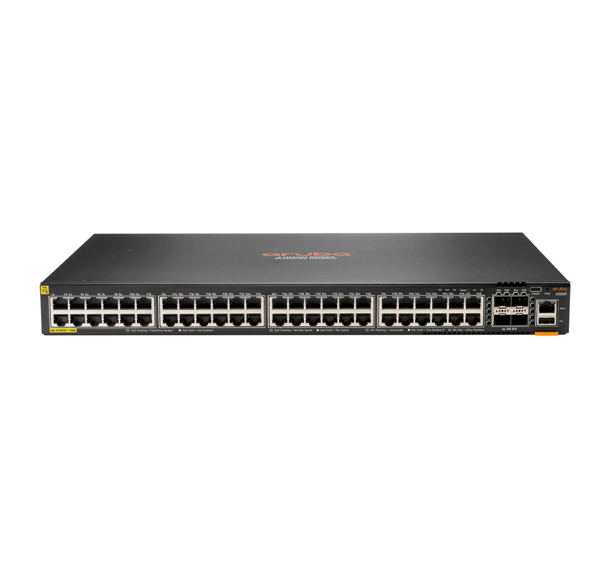 Conmutador HPE Aruba 6200F 48G Class4 PoE 4SFP+ 740W - Conmutador - L3 - Gestionado - 48 x 10/100/1000 (PoE+) + 4 x 1 Gigabit / 10 Gigabit SFP+ - Montable en riel - PoE+ (740W)