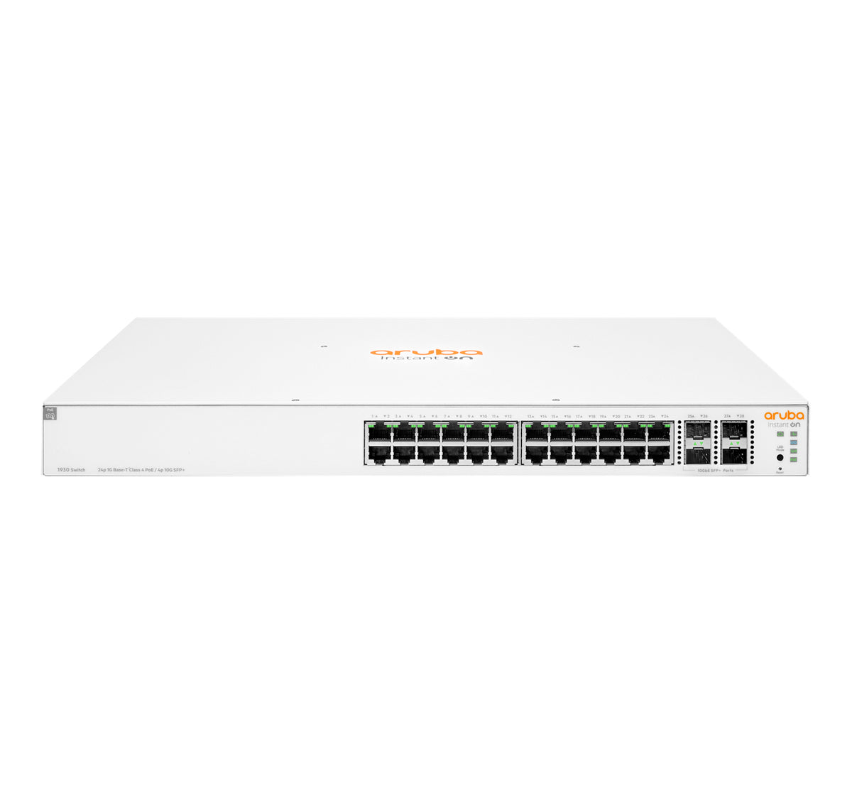 HPE Aruba Instant On 1930 24G Class4 PoE 4SFP/SFP+ 370W Switch - Interruptor - L3 - Administrado - 24 x 10/100/1000 (PoE) + 4 x 1 Gigabit / 10 Gigabit SFP+ - montável em trilho - PoE (370 W)