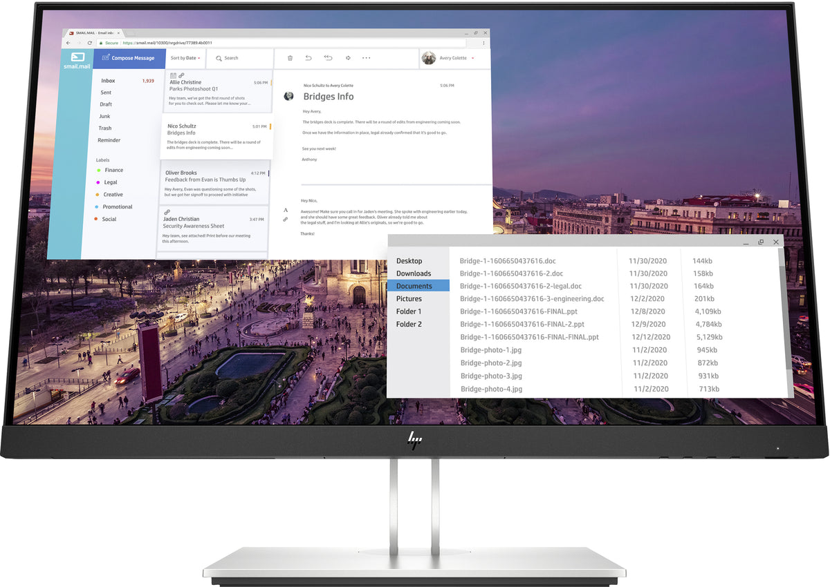 HP E23 G4 - E-Series - monitor LED - 23" - 1920 x 1080 Full HD (1080p) @ 60 Hz - IPS - 250 cd/m² - 1000:1 - 5 ms - HDMI, VGA, DisplayPort - preto, prata