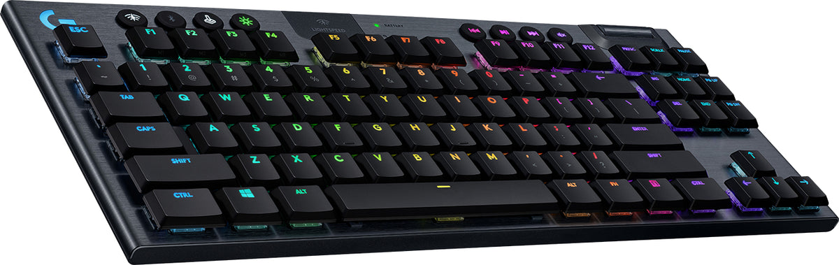 Logitech G915 TKL Tenkeyless LIGHTSPEED Wireless RGB Mechanical Gaming Keyboard - Teclado - luz traseira - USB, Bluetooth, LIGHTSPEED - QWERTY - Padrão internacional americano - interruptor: GL Clicky - carvão