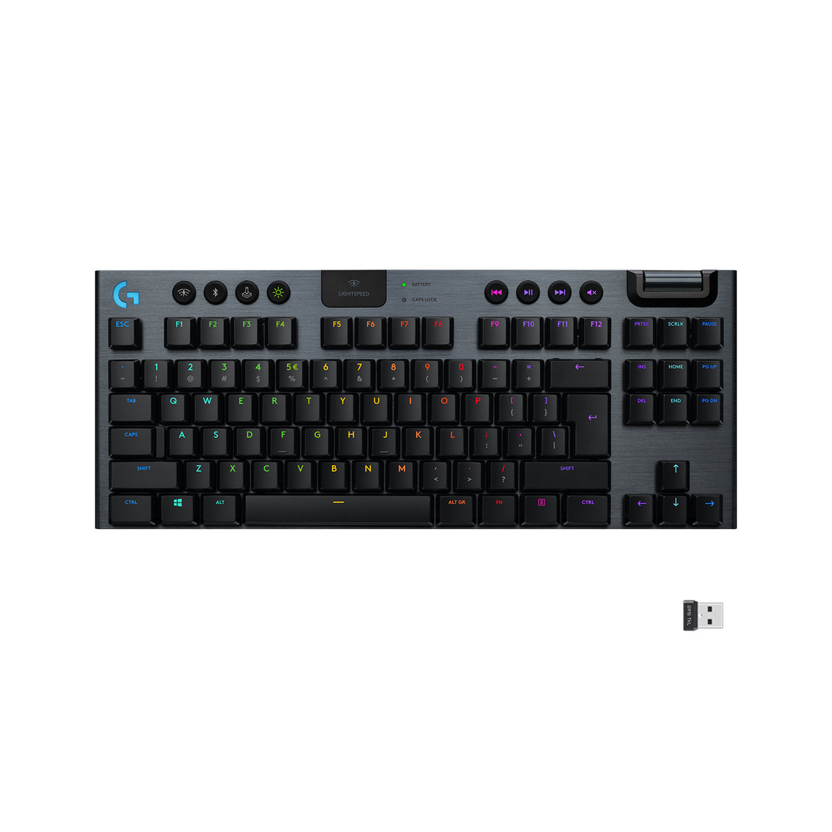 Logitech Gaming G915 TKL - Teclado - Retroiluminación - USB, Bluetooth, LIGHTSPEED - QWERTY - Estándar internacional estadounidense - Conmutador: GL táctil - Carbón