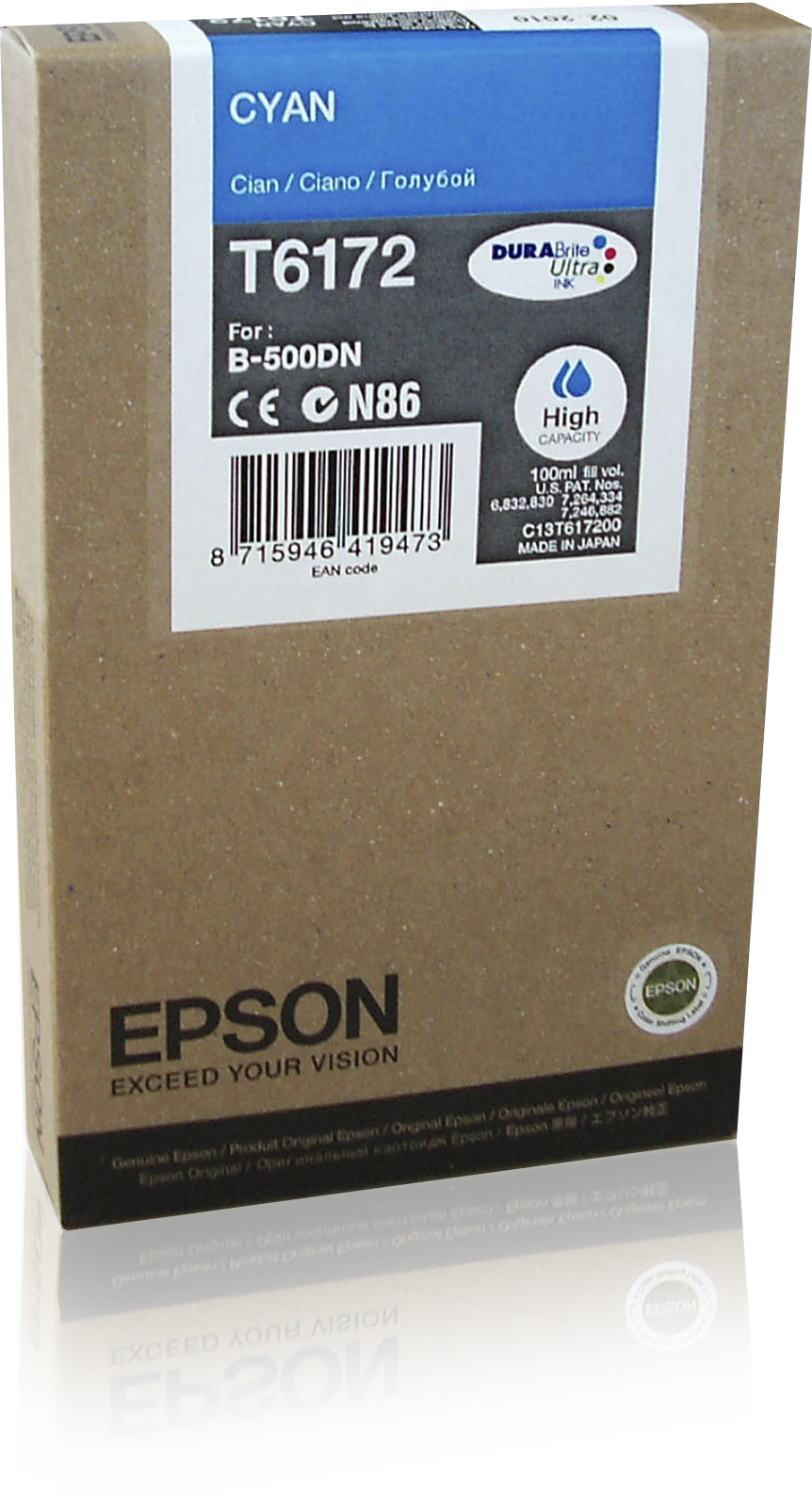 Epson T6172 - 100 ml - high capacity - cyan blue - original - ink cartridge - for B 500DN, 510DN