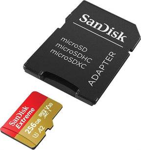 SanDisk Extreme - Flash memory card - 256 GB - A2 / Video Class V30 / UHS-I U3 / Class10 - microSDXC UHS-I