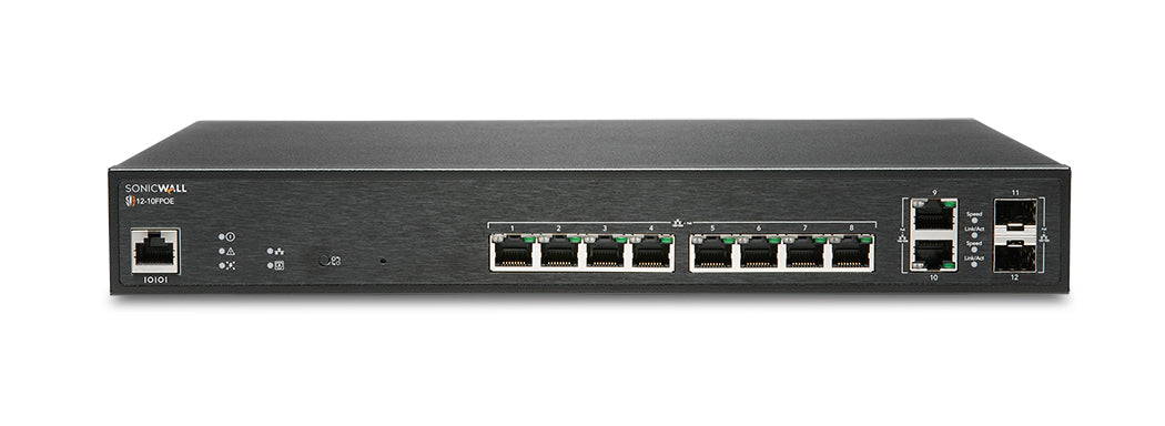 SonicWall Switch SWS12-10FPOE - Interruptor - Administrado - 10 x 10/100/1000 (PoE+) + 2 x Gigabit SFP - desktop - PoE+ (130 W)