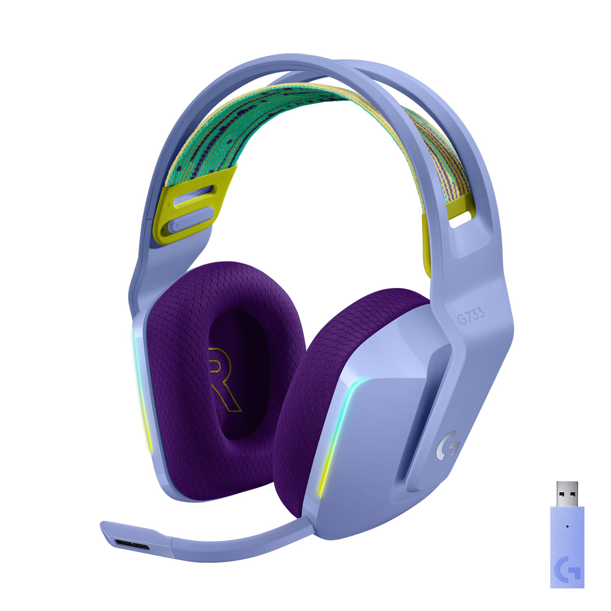 Auriculares inalámbricos para juegos Logitech G G733 LIGHTSPEED RGB - Auriculares - Tamaño completo - 2.4GHz - Inalámbrico - Lila