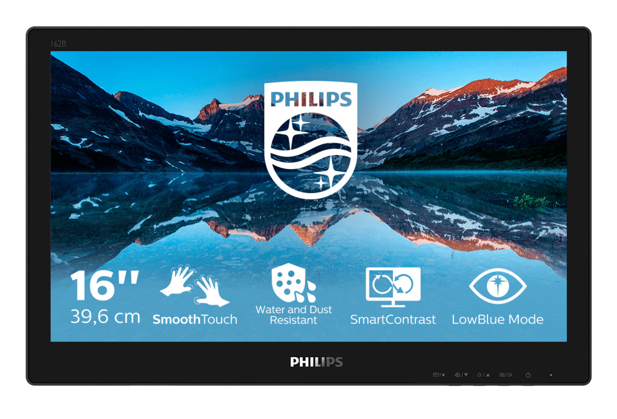 Philips B Line 162B9TN - Monitor LED - 16" (15.6" visível) - ecrã de toque - 1366 x 768 HD @ 60 Hz - TN - 220 cd/m² - 500:1 - 4 ms - HDMI, DVI-D, VGA, DisplayPort - altifalantes - textura preta