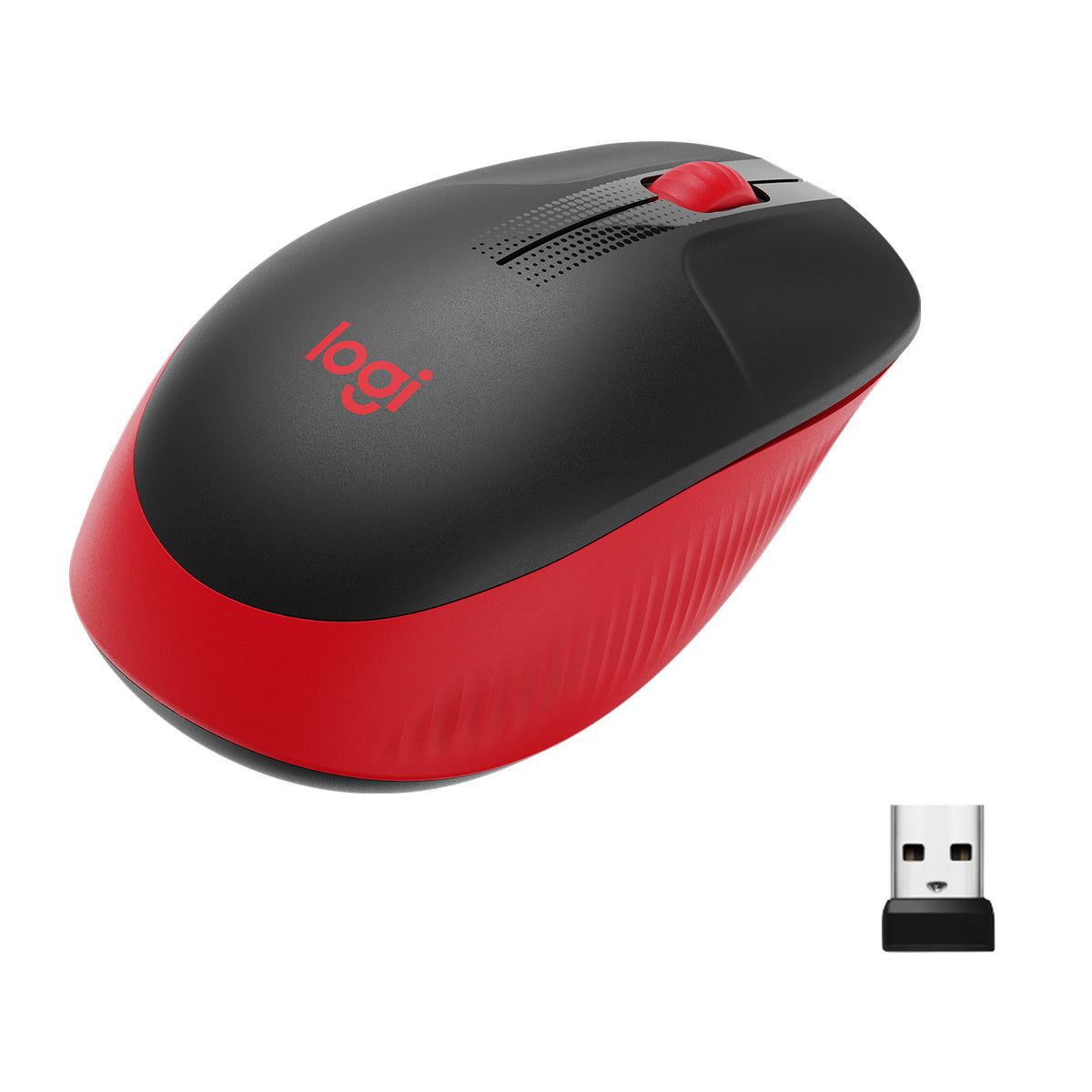 Logitech M190 - Mouse - optical - 3 buttons - wireless - USB wireless receiver - red