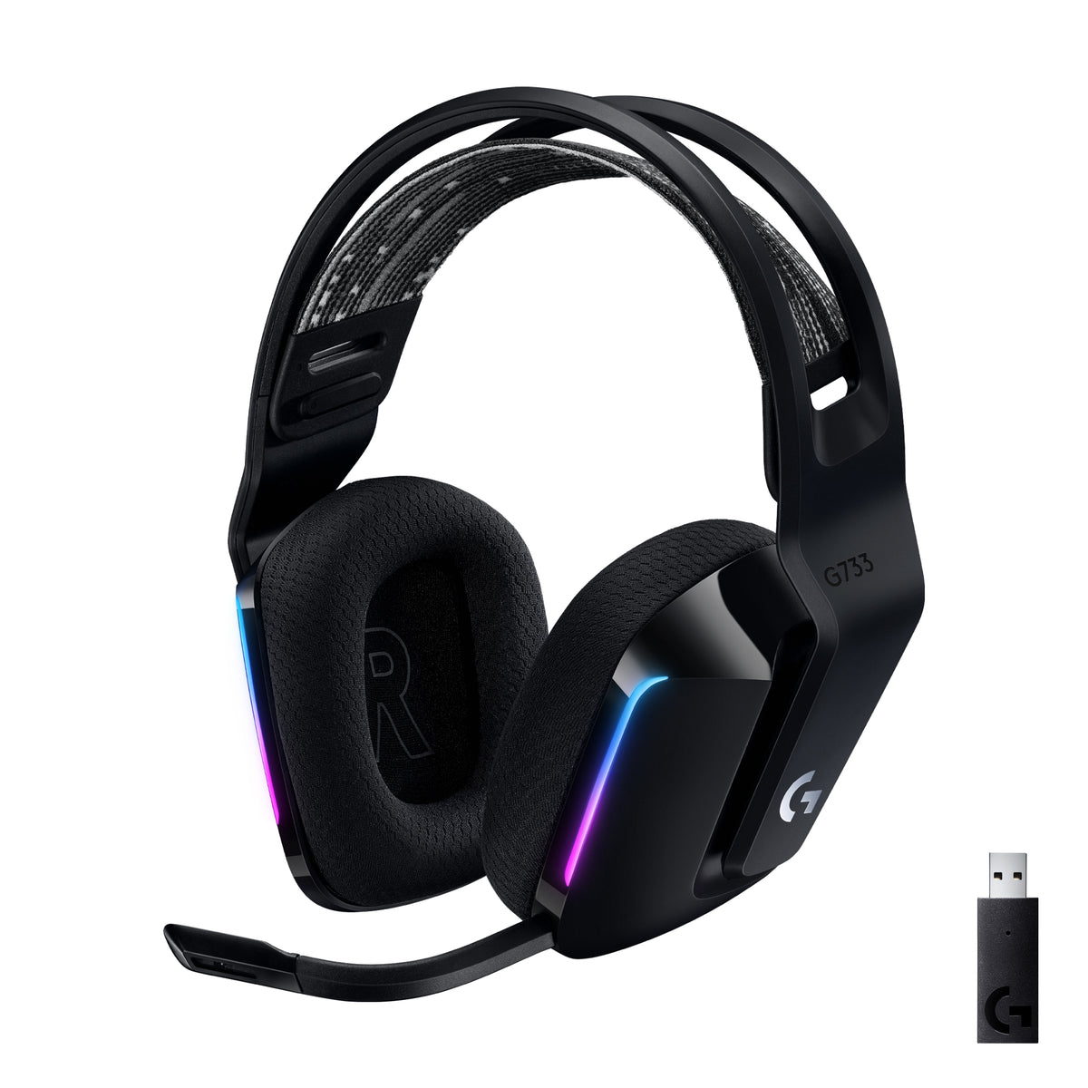 Logitech G G733 LIGHTSPEED Wireless RGB Gaming Headset - Headphones - Full Size - 2.4GHz - Wireless - Black