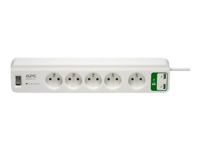 APC SurgeArrest Essential - Protector contra sobretensiones - CA 230 V - 2300 Watt - conectores de salida: 5 - Bélgica, Francia - blanco (PM5U-FR)