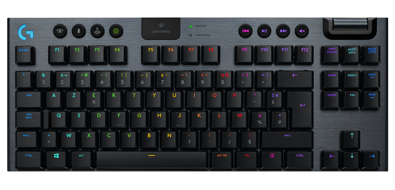 Logitech G915 TKL Tenkeyless LIGHTSPEED Wireless RGB Mechanical Gaming Keyboard - Keyboard - Back Light - USB, Bluetooth, LIGHTSPEED - AZERTY - French - Switch: GL Clicky - Charcoal