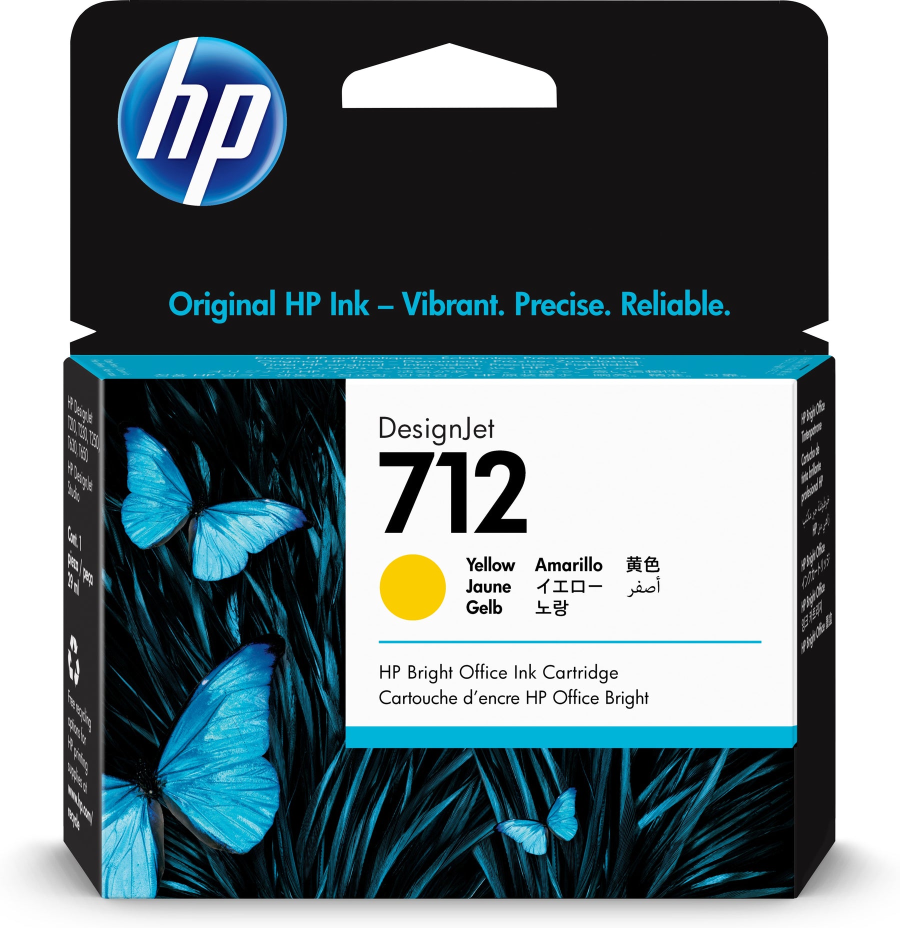 HP 712 - 29 ml - yellow - original - DesignJet - ink cartridge - for DesignJet Studio, T210, T230, T250, T630, T650