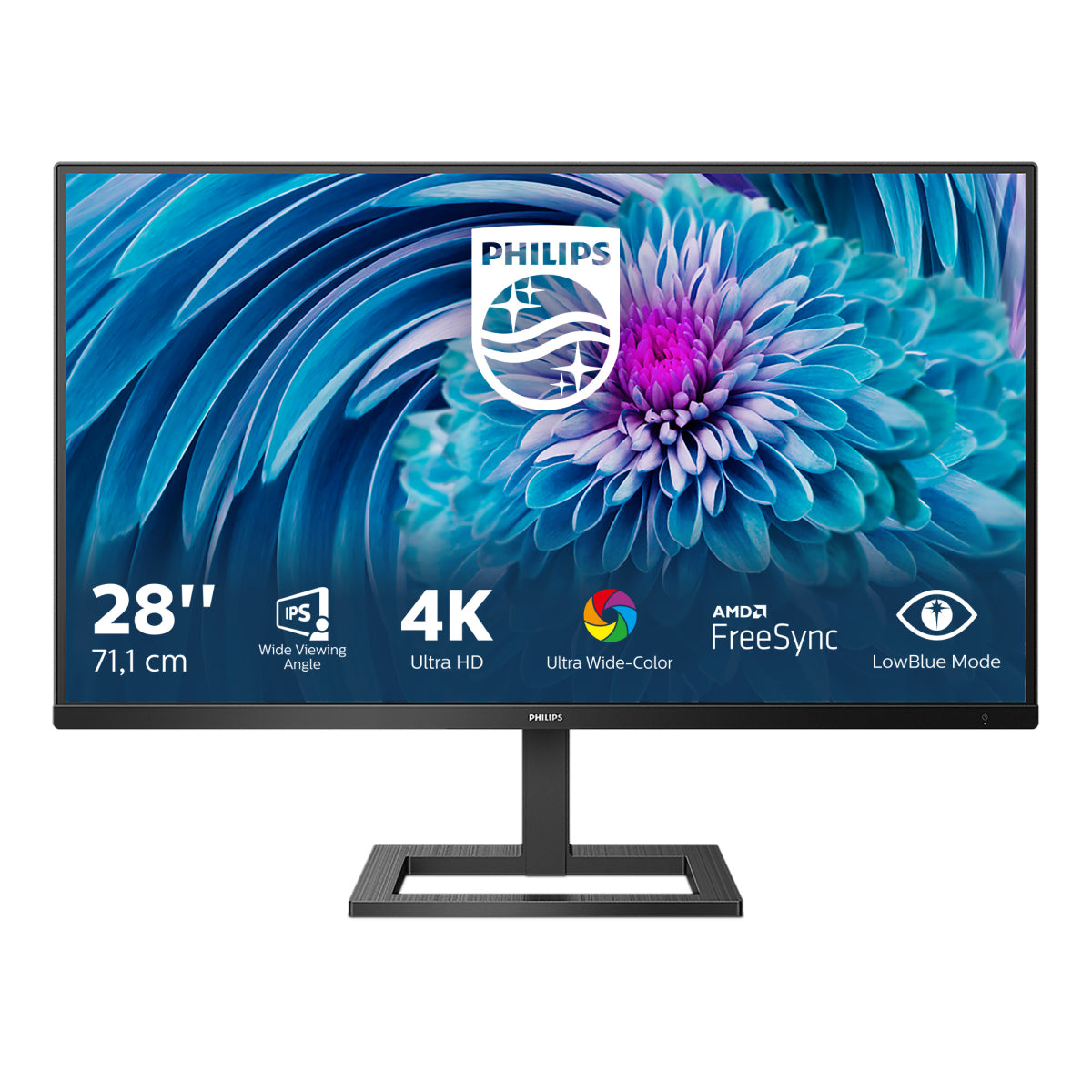 Philips E-line 288E2A - Monitor LED - 28" - 3840 x 2160 4K @ 60 Hz - IPS - 300 cd/m² - 1000:1 - 4ms - 2xHDMI, DisplayPort - altavoces - textura negra