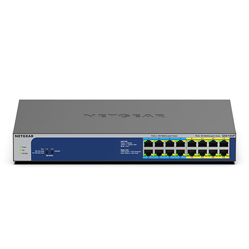 NETGEAR GS516UP - Conmutador - sin administración - 8 x 10/100/1000 (PoE+) + 8 x 10/100/1000 (PoE++) - escritorio, montaje en riel - PoE++ (380 W)