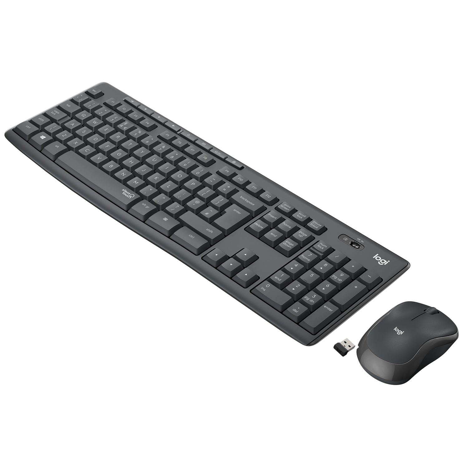 Logitech MK295 Silent - Combinación de teclado y ratón - Inalámbrico - 2,4 GHz - Italiano - Grafito