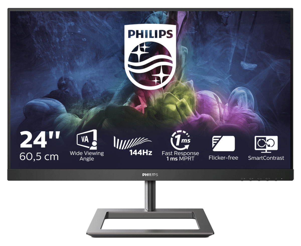 Philips E-line 242E1GAJ - Pantalla LED - 24" (23,8" visibles) - 1920 x 1080 Full HD (1080p) @ 144 Hz - VA - 350 cd/m² - 4000:1 - 1ms - HDMI, DisplayPort - altavoces - negro / cromo oscuro texturizado