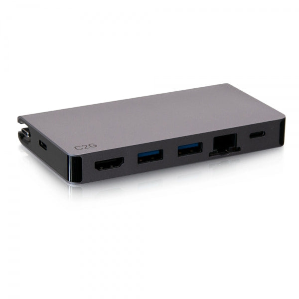 Base de viaje C2G USB-C con HDMI, 2x USB-A, Ethernet y USB-C Suministro de energía de hasta 100 W - 4K 30 Hz - Estación de acoplamiento - USB-C/Thunderbolt 3 - HDMI - GigE