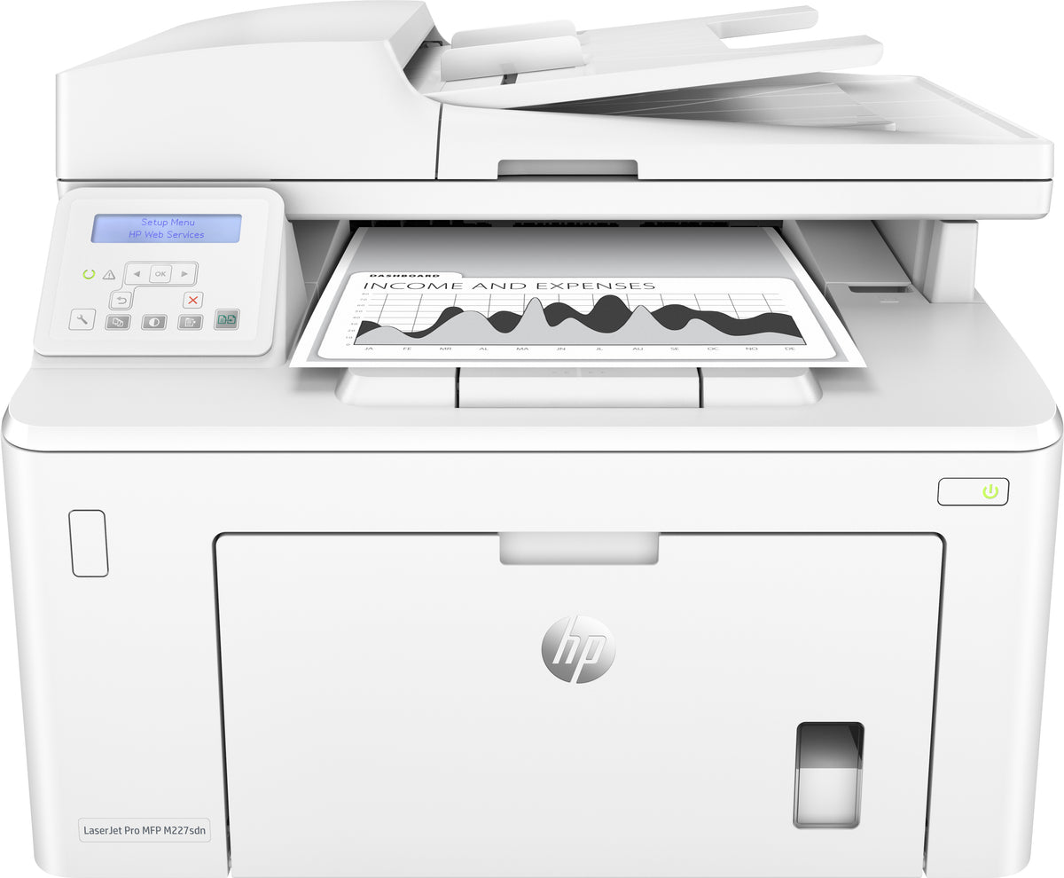 HP LaserJet Pro MFP M227sdn - Impresora multifunción - B/N - láser - Legal (216 x 356 mm) (original) - A4/Legal (soportes) - hasta 28 ppm (copia) - hasta 28 ppm (impresión) - 250 hojas - USB 2.0, LAN