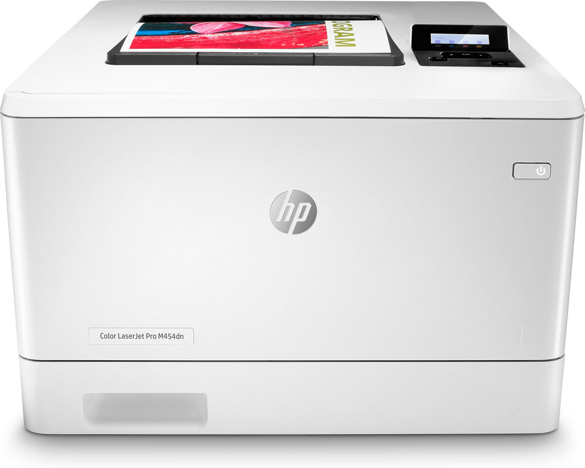 HP Color LaserJet Pro M454dn - Printer - color - Duplex - laser - A4/Legal - 38,400 x 600 dpi - up to 27 ppm (mono) / up to 27 ppm (color) - capacity: 300 sheets - USB 2.0, Gigabit LAN, host usb