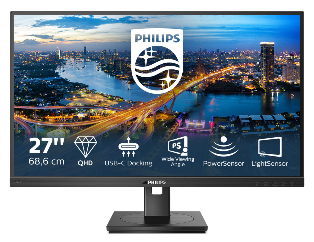 Philips B Line 276B1 - Monitor LED - 27" - 2560 x 1440 QHD @ 75 Hz - IPS - 350 cd/m² - 1000:1 - 4 ms - 2xHDMI, DisplayPort, USB-C - altifalantes - textura preta - para exone go Business 1570 II, go Expert 1775, go Workstation 1575, go+ Business 1680