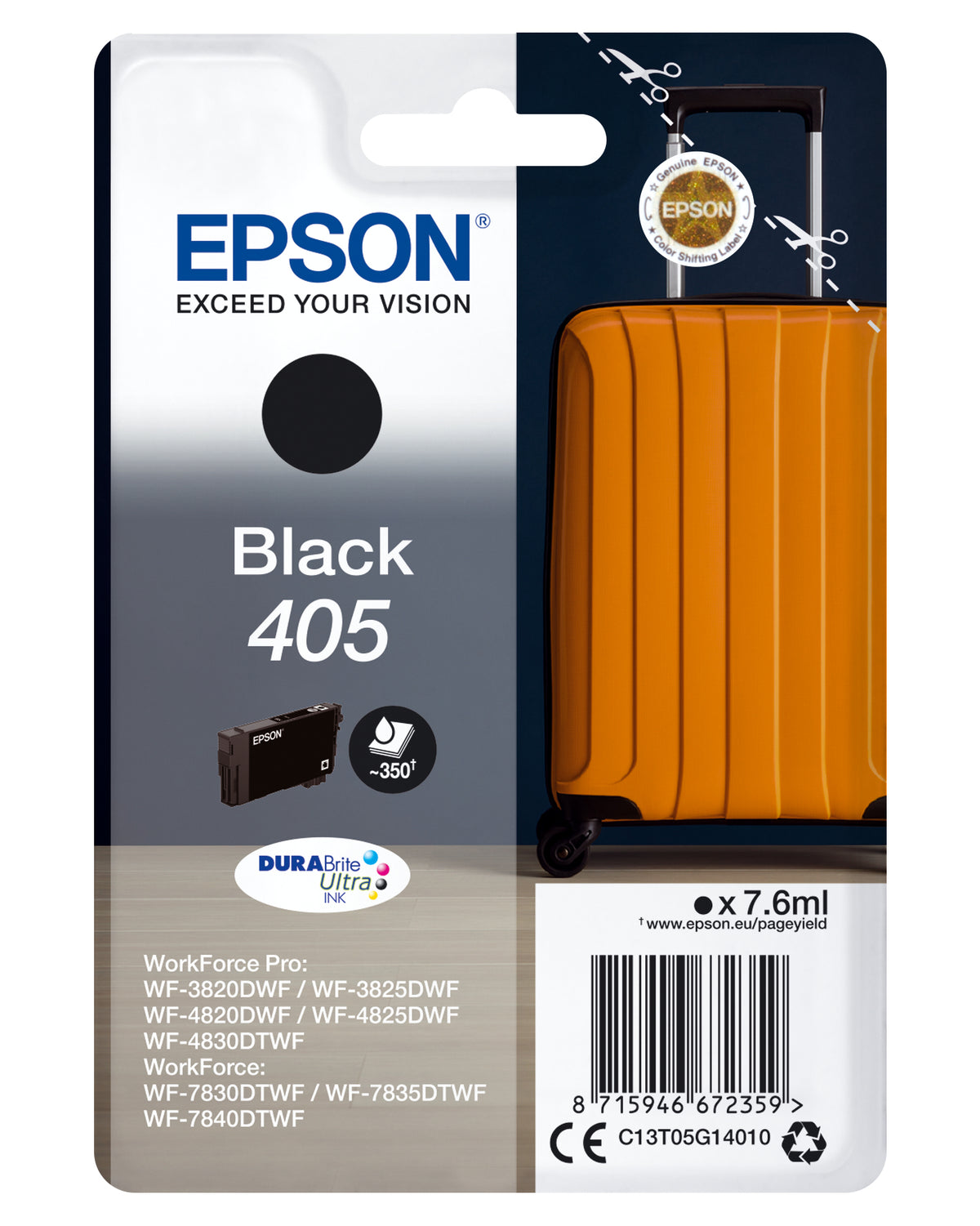 Epson 405 - 7,6 ml - negro - original - cartucho de tinta - para WorkForce WF-7310, 7830, 7835, 7840, WorkForce Pro WF-3820, 3825, 4820, 4825, 4830, 7840