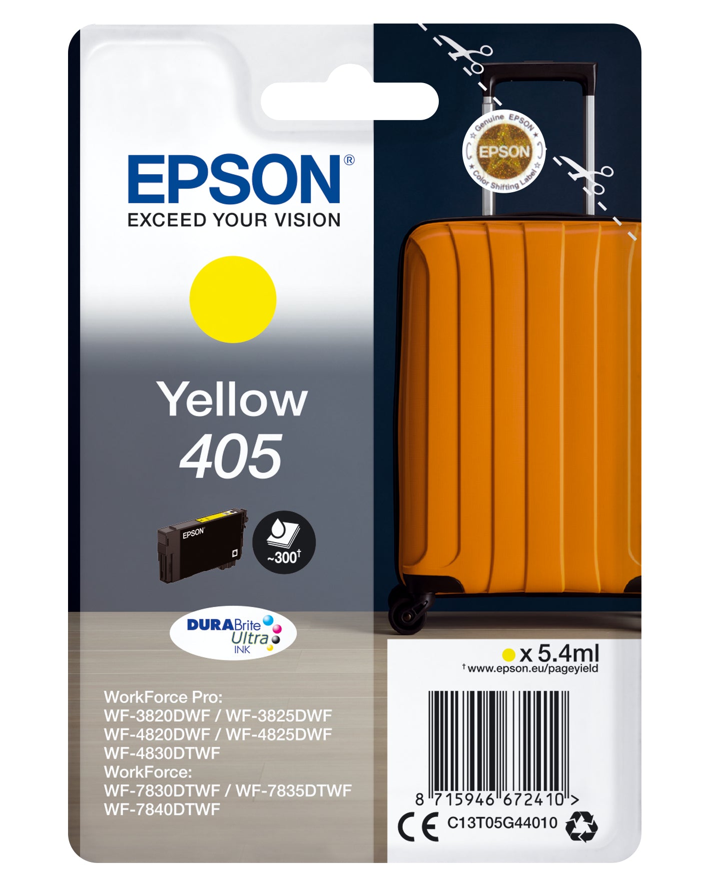 Epson 405 - 5,4 ml - amarillo - original - cartucho de tinta - para WorkForce WF-7310, 7830, 7835, 7840, WorkForce Pro WF-3820, 3825, 4820, 4825, 4830, 7840