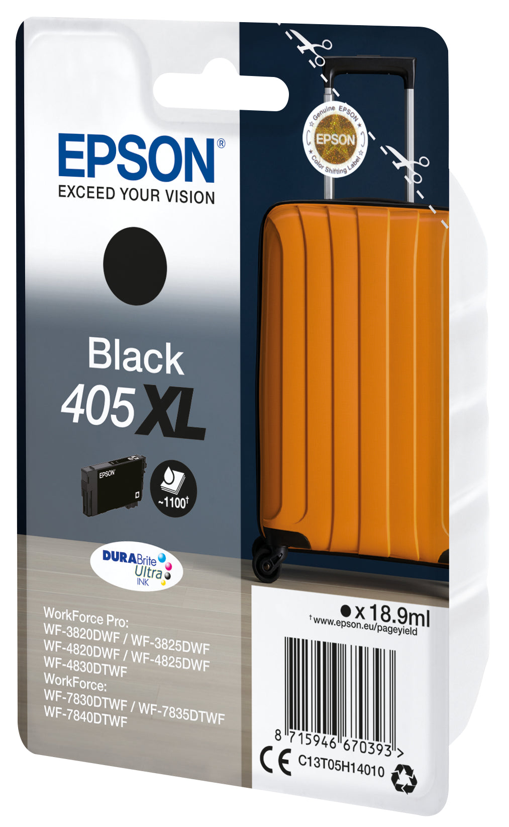 Epson 405XL - 18,9 ml - negro - original - cartucho de tinta - para WorkForce WF-7310, 7830, 7835, 7840, WorkForce Pro WF-3820, 3825, 4820, 4825, 4830, 7840