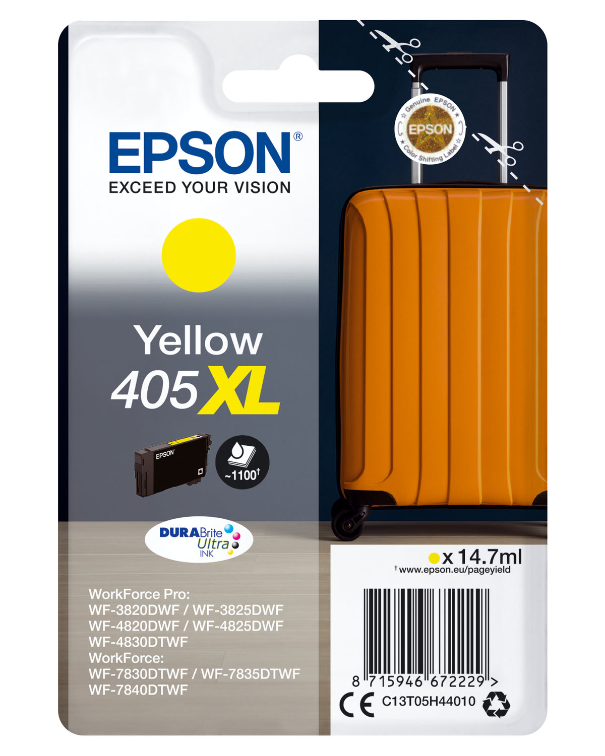 Epson 405XL - 14.7 ml - XL - yellow - original - blister - ink cartridge - for WorkForce WF-7310, 7830, 7835, 7840, WorkForce Pro WF-3820, 3825, 4820, 4825, 4830, 7840