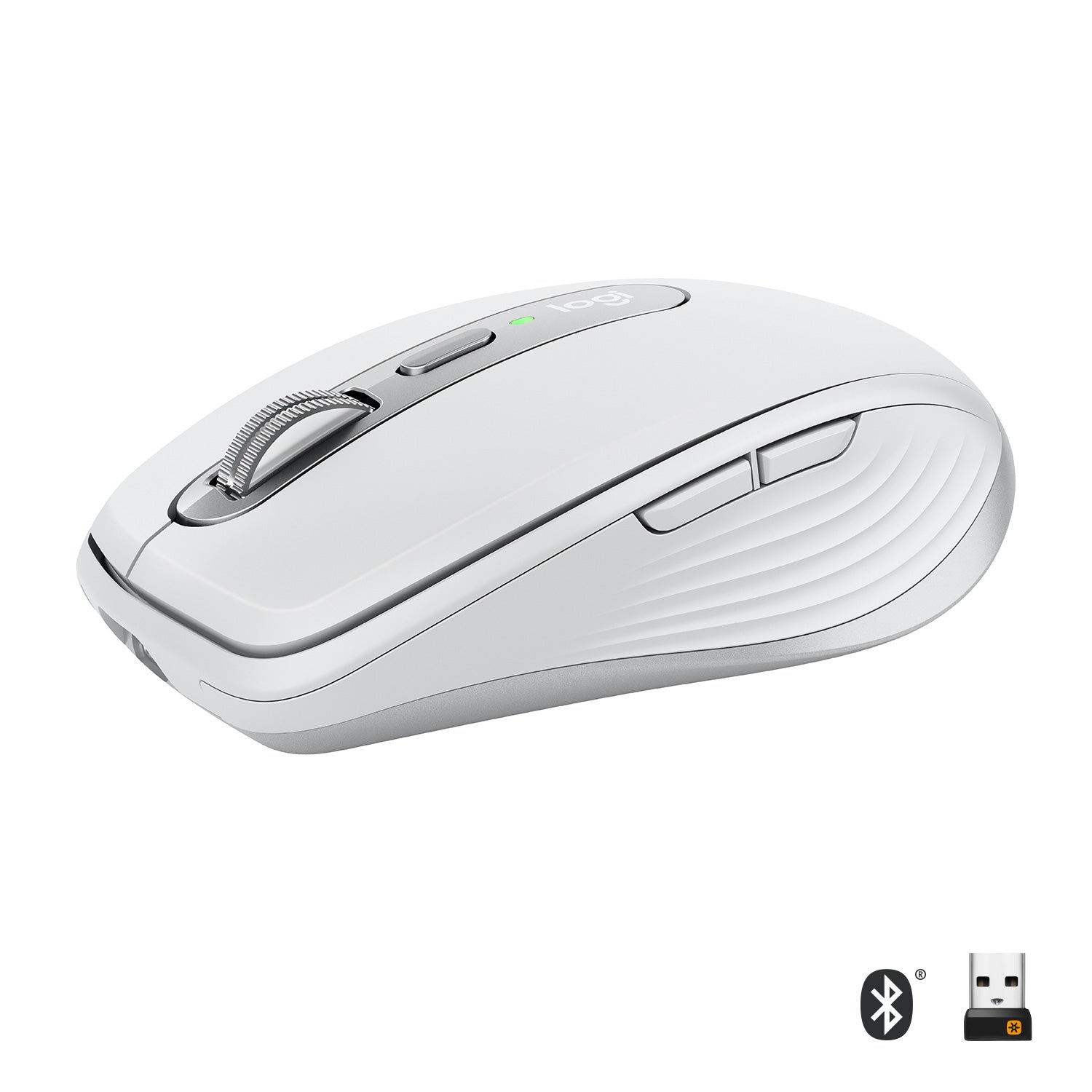 Logitech MX Anywhere 3 - Rato - laser - 6 botões - sem fios - Bluetooth, 2.4 GHz - receptor sem fio USB - cinza claro