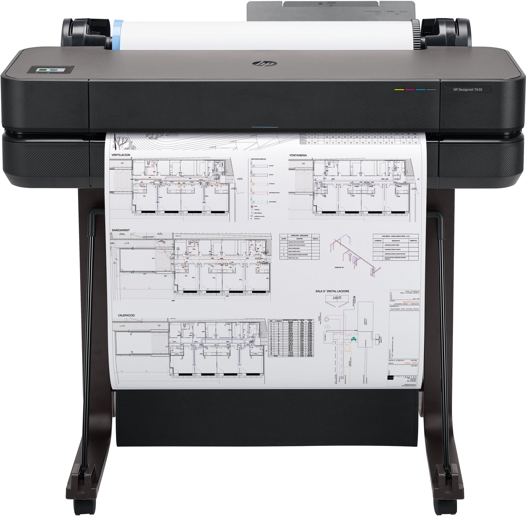 HP DesignJet T630 - Impresora de gran formato de 24" - color - inyección de tinta - A1, ANSI D, rollo (61 cm) - 2400 x 1200 ppp - hasta 0,5 min/página (mono)/ hasta 0,5 min/página (color) -USB 2.0, LAN, Wi-Fi