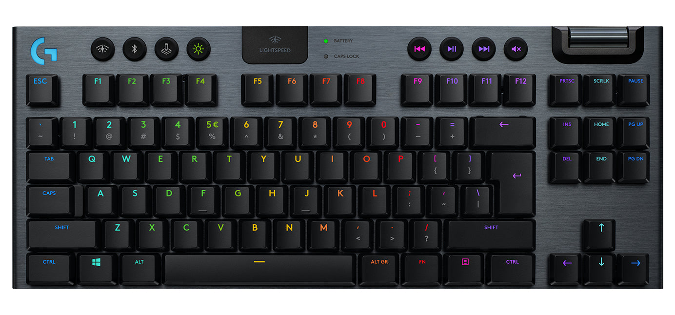 Logitech Gaming G915 TKL - Teclado - luz traseira - USB, Bluetooth, LIGHTSPEED - QWERTY - Espanhol - interruptor: GL Tactile - carvão