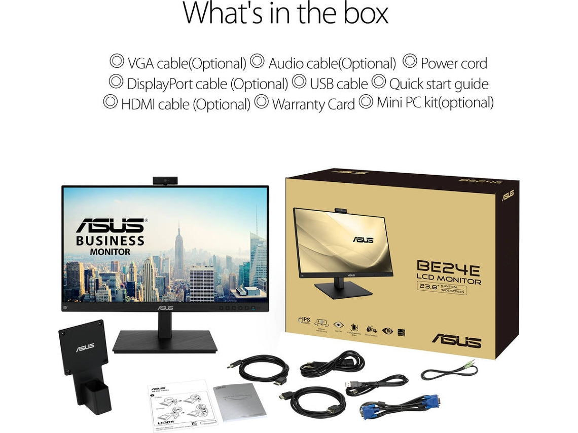 ASUS BE24EQSK - Monitor LED - 23,8" - 1920 x 1080 Full HD (1080p) @ 75 Hz - IPS - 300 cd/m² - 1000:1 - 5 ms - HDMI, VGA, DisplayPort - altavoces