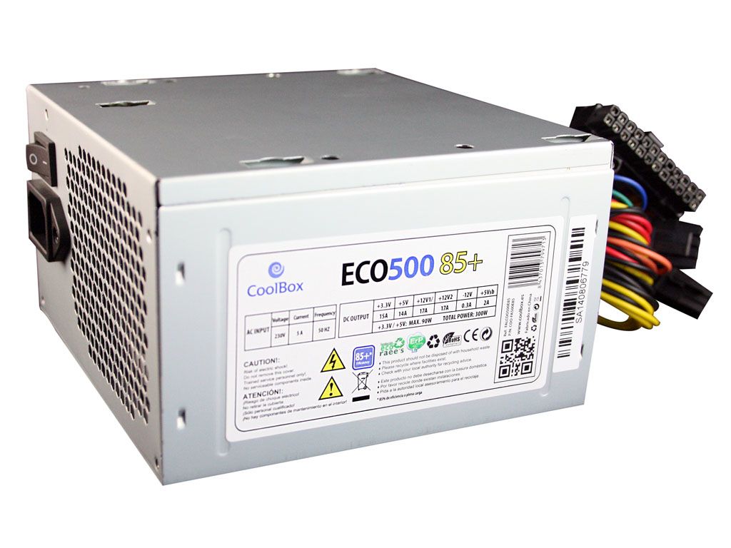 Fonte Alim. 500W CoolBox ATX ECO-500 85+ (certif. CE 85% Efic)