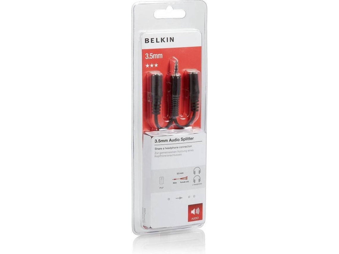 Belkin - Divisor de áudio - porta mini estéreo macho para porta mini estéreo fêmea - 10 cm