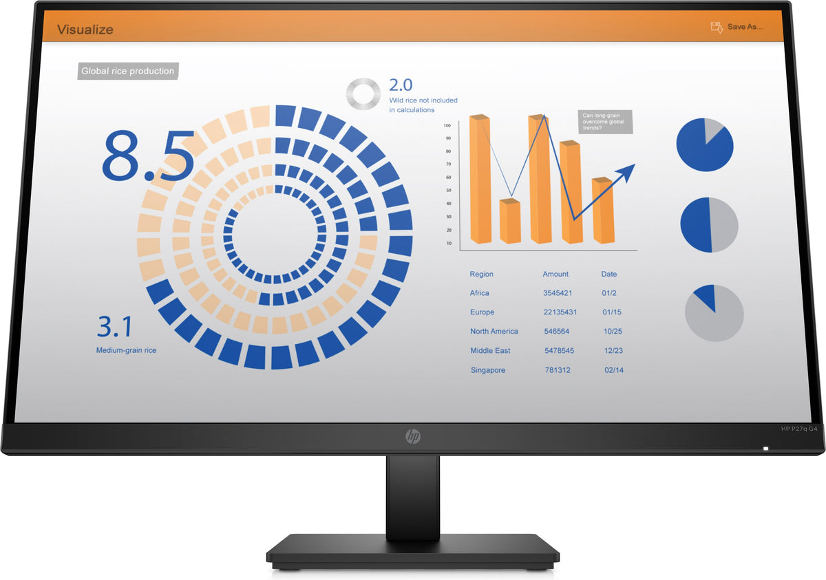 HP P27q G4 - P-Series - LED Display - 27" - 2560 x 1440 QHD @ 60 Hz - IPS - 250 cd/m² - 1000:1 - 5ms - HDMI, VGA - Black