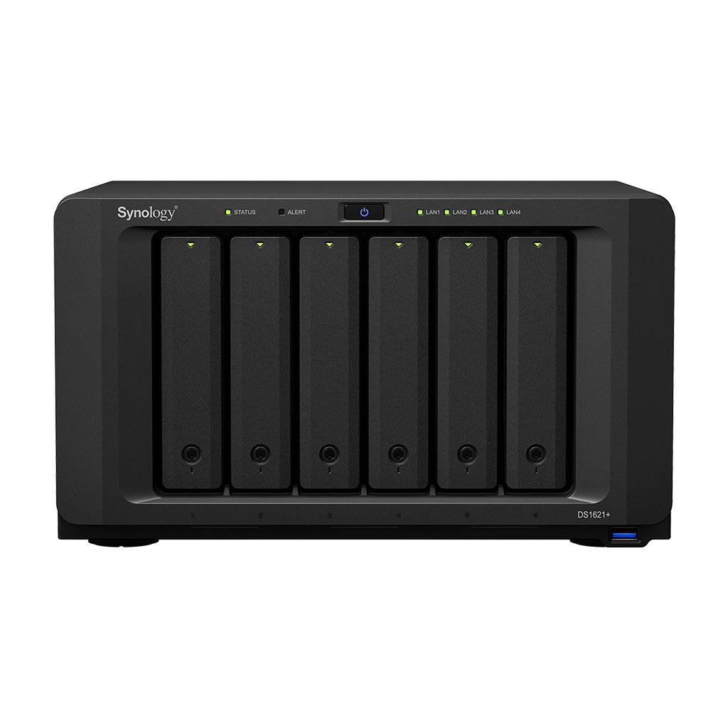 Synology Disk Station DS1621+ - Servidor NAS - 6 bahías - SATA 6Gb/s - RAID (expansión de disco duro) 0, 1, 5, 6, 10, JBOD - RAM 4 GB - Gigabit Ethernet - Soporte iSCSI