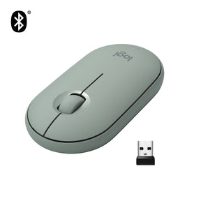 Logitech Pebble M350 - Mouse - optical - 3 buttons - wireless - Bluetooth, 2.4 GHz - USB wireless receiver - eucalyptus