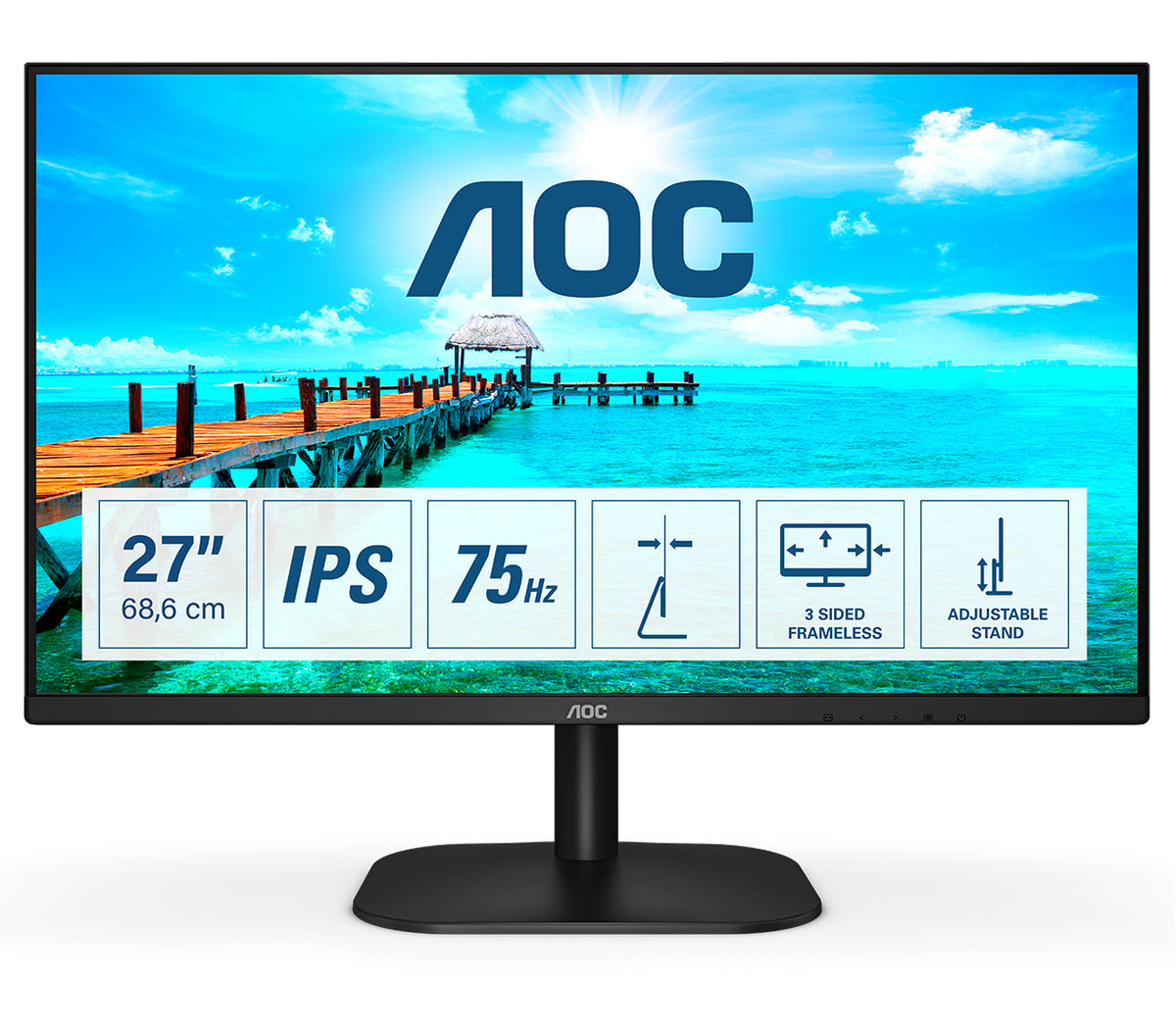 AOC MONITOR IPS 27 16:9 FHD VGA DVI HDMI COLUNAS 27B2DA