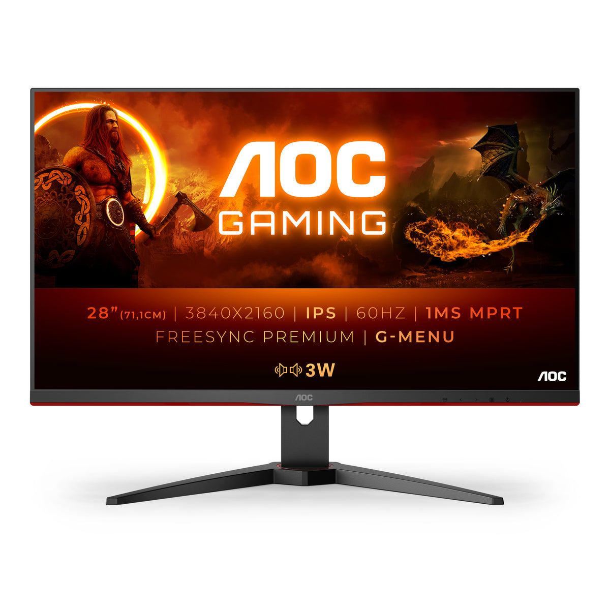 AOC MONITOR IPS 28 UHD 4K 1MS FREESYNC 60HZ HDMI DP COLUNAS U28G2AE/BK