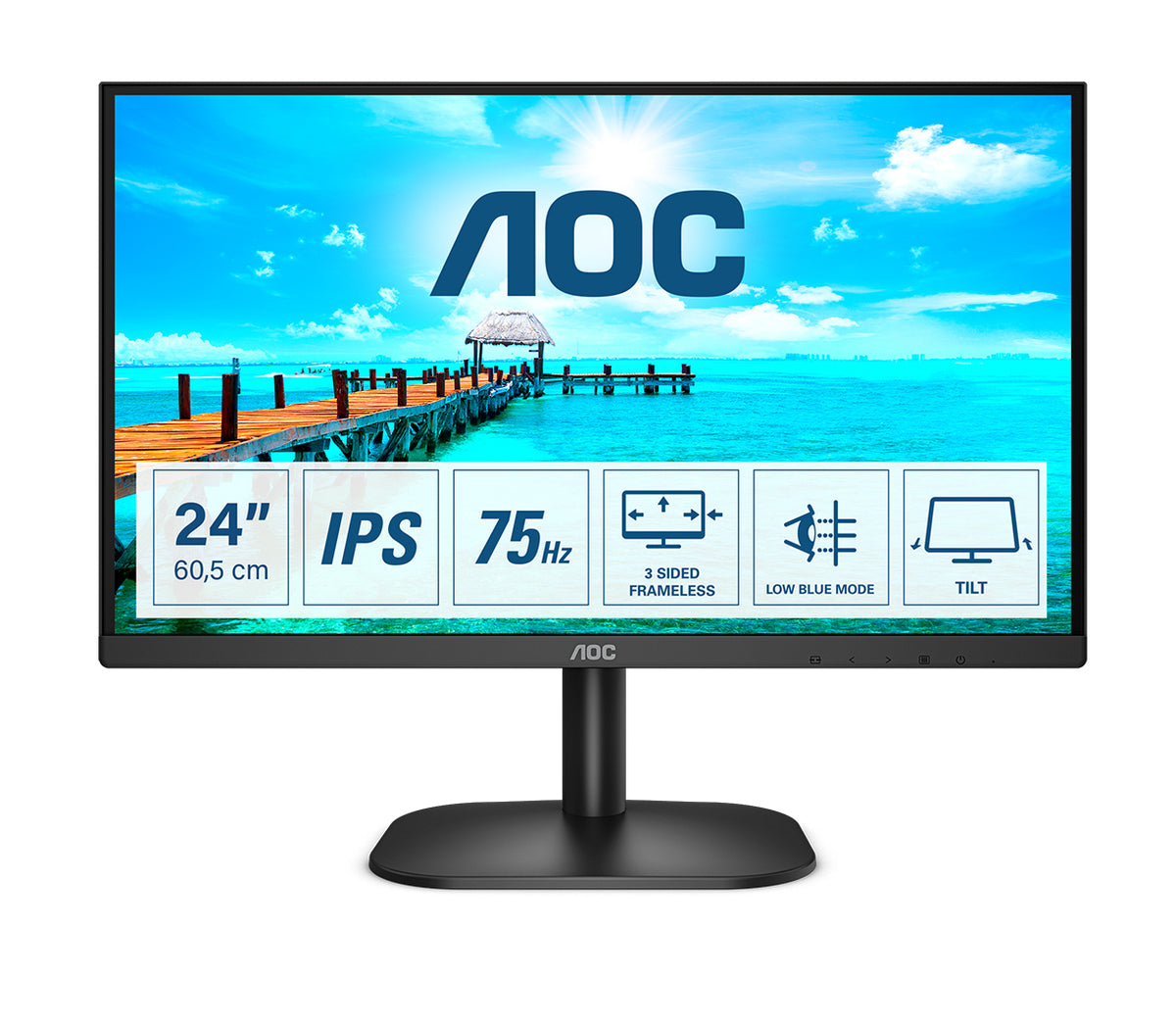 AOC 24B2XD - LED Display - 24" (23.8" viewable) - 1920 x 1080 Full HD (1080p) @ 75 Hz - IPS - 250 cd/m² - 1000:1 - 4 ms - DVI, VGA - black