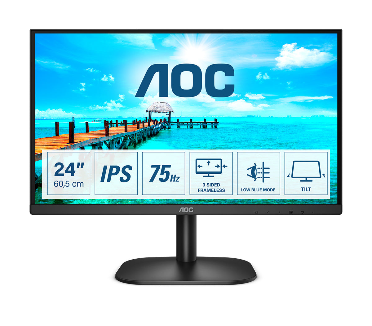 AOC 24B2XDA - Pantalla LED - 24" (23,8" visibles) - 1920 x 1080 Full HD (1080p) @ 75 Hz - IPS - 250 cd/m² - 1000:1 - 4 ms - HDMI, DVI, VGA - altavoces - negro